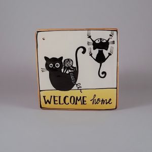 Kerámia ajtótábla fekete macskás dekorral #93