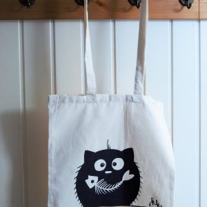 Vászon táska halcsontos cica dekorral #10