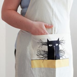 Vászon kötény bajszos macska dekorral #15