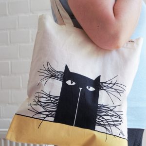 Vászon táska bajszos macska dekorral #15