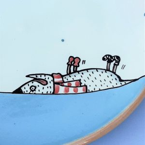 Kerámia tányér Téli állatos kutyás dekorral #5