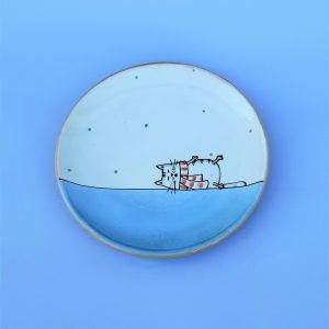 Kerámia tányér Téli állatos cicás dekorral #6