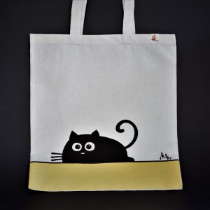 Vászon táska hasaló cica dekorral #13