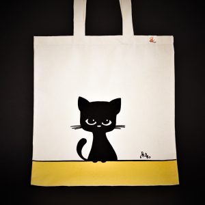 Vászon táska figyelő cica dekorral #02