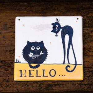 Kerámia ajtótábla fekete macskás dekorral #104H