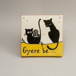 Kerámia ajtótábla fekete macskás dekorral #96 gyb