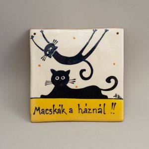 Kerámia ajtótábla fekete macskás dekorral #1112