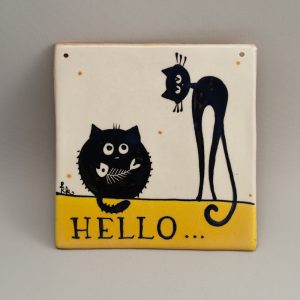 Kerámia ajtótábla fekete macskás dekorral #104H