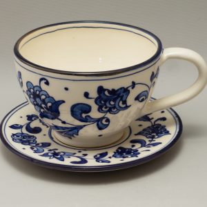 Teás csésze alátéttel kék virágos – 3dl