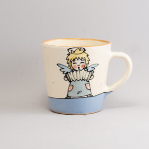 Színes angyalkás szűkülő falú kerámia bögre harmónika dekorral – 4 dl